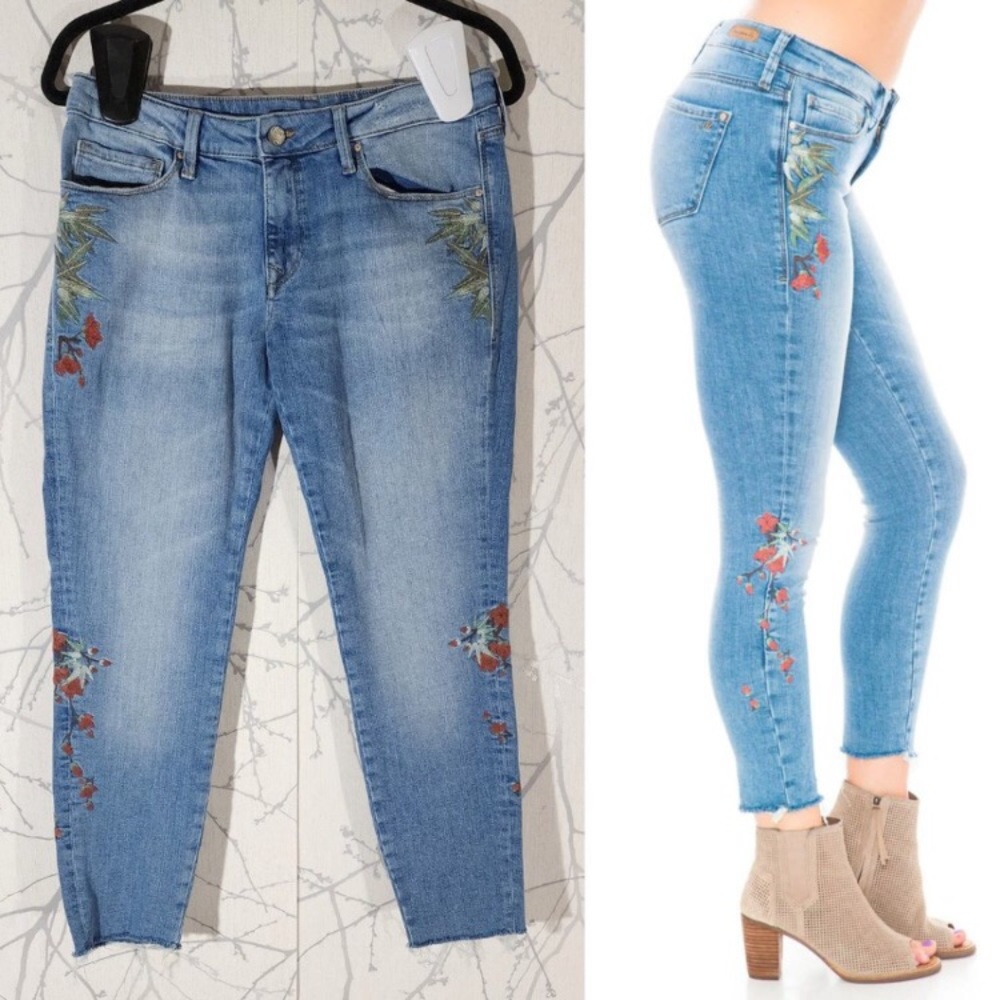 Mavi Light Wash Floral Embroidered Low Rise Adrianna Skinny Jeans
